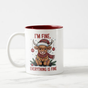 Caneca De Café Em Dois Tons Estou Bem Tudo está Bem Natal Vaca das Terras Alta