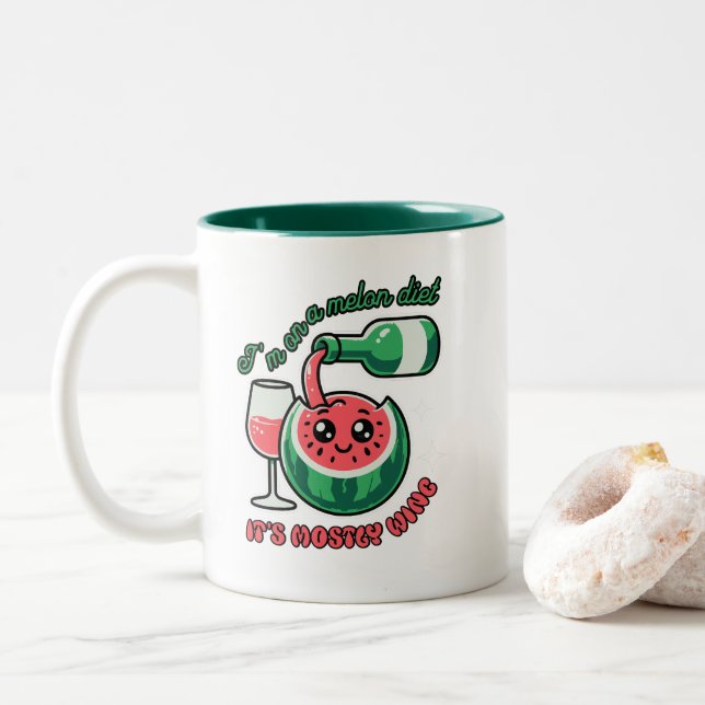 Caneca De Café Em Dois Tons Estou em uma melancia melancosa melancia com dieta (Com Donut)
