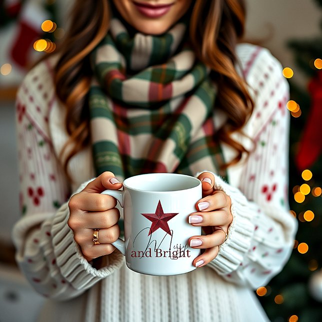 Caneca De Café Em Dois Tons Estrela rústica Merry & Bright personalizada (Criador carregado)