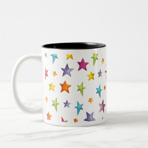 Caneca De Café Em Dois Tons Estrelas de cores aquáticas