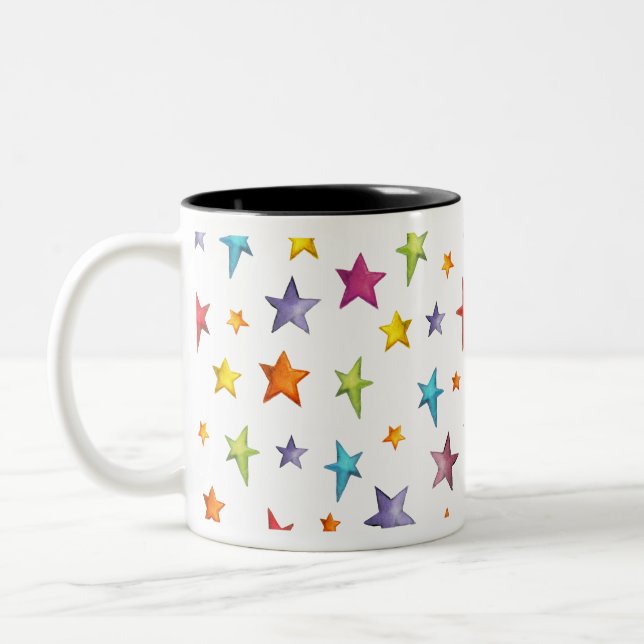 Caneca De Café Em Dois Tons Estrelas de cores aquáticas (Esquerda)