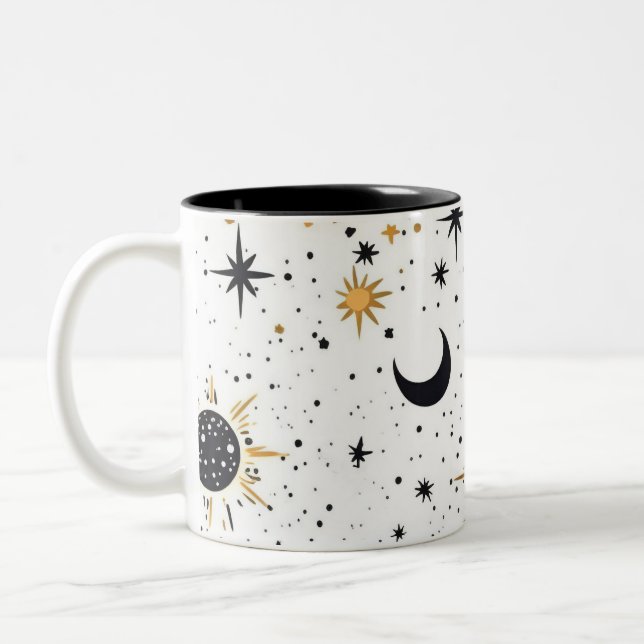 Caneca De Café Em Dois Tons Estrelas de Lua Negra e Celestial Dourada (Esquerda)