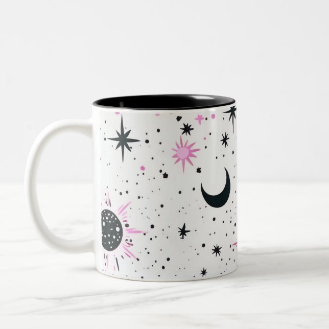 Caneca De Café Em Dois Tons Estrelas de Lua Negra e Rosa Celestiais (Esquerda)