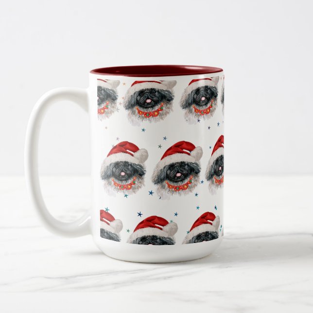 Caneca De Café Em Dois Tons Estrelas de Natal da Raça Canina Pekingese (Esquerda)