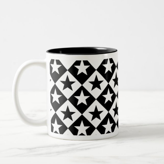 Caneca De Café Em Dois Tons Estrelas e Diamantes (Esquerda)
