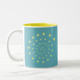 Caneca De Café Em Dois Tons Estrelas Elegantes em Espiral sobre Verde-Azul e M