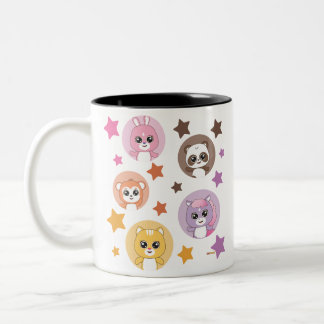 Caneca De Café Em Dois Tons Estrelas espumantes e animais cortos enfrentam can
