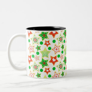 Caneca De Café Em Dois Tons Estrelas festivas: padrão verde e vermelho