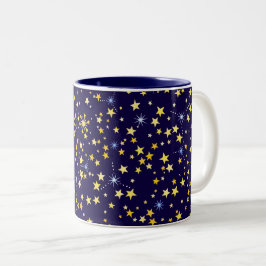 Caneca De Café Em Dois Tons Estrelas sem costura Marinho de padrão cósmico côm