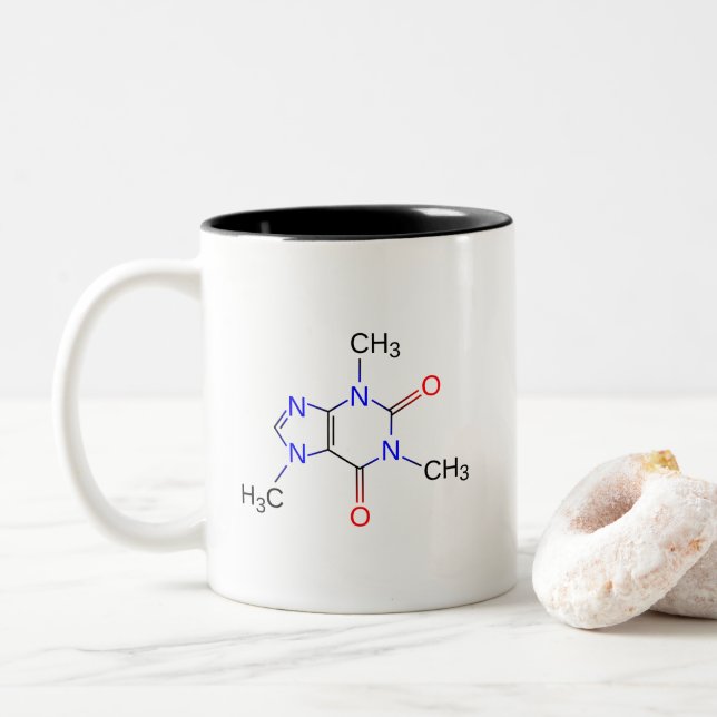 Caneca De Café Em Dois Tons Estrutura química da cafeína (Com Donut)