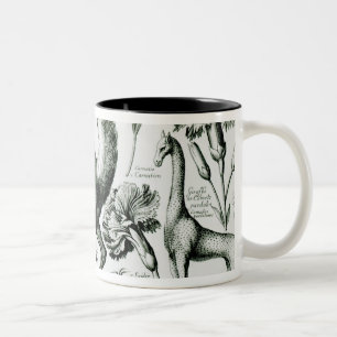 Caneca De Café Em Dois Tons Estudo dos animais e das flores, gravado
