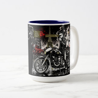 Caneca De Café Em Dois Tons "Êtes-vous psychobilly ou motard ?"