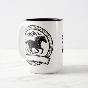 Caneca De Café Em Dois Tons Etiqueta de Insígnia de Cavalo Selvagem