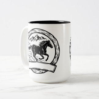 Caneca De Café Em Dois Tons Etiqueta de Insígnia de Cavalo Selvagem