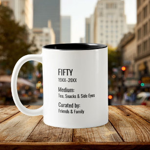 Caneca De Café Em Dois Tons Etiqueta de Museu Divertida para Aniversário de 50