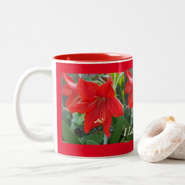 Caneca De Café Em Dois Tons Eu adoro Amaryllis Flowers Cup (Com Donut)