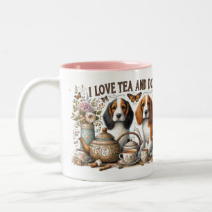Caneca De Café Em Dois Tons Eu adoro chá e cachorros