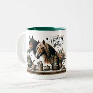 Caneca De Café Em Dois Tons Eu adoro chá e cavalos