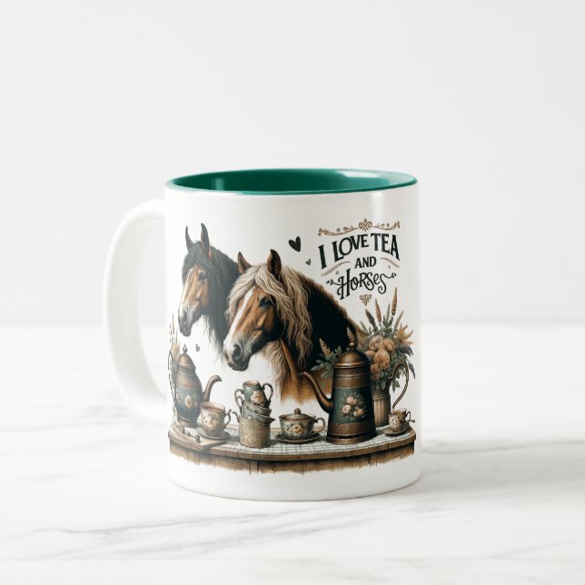 Caneca De Café Em Dois Tons Eu adoro chá e cavalos (Frente Esquerda)