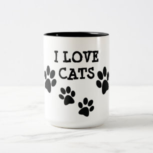 Caneca De Café Em Dois Tons Eu Adoro Gatos Pawprint Design Coffee Mug