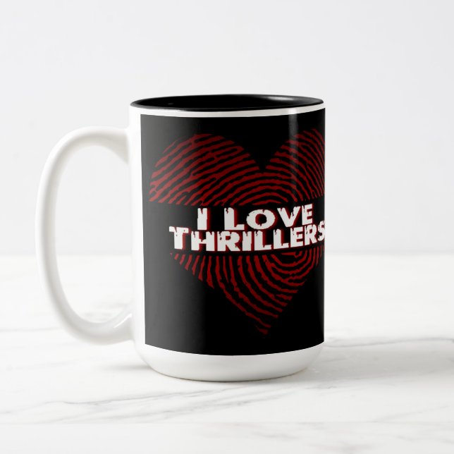 Caneca De Café Em Dois Tons Eu adoro os Thrillers Black (Esquerda)