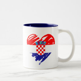 Caneca De Café Em Dois Tons Eu Amo a Croácia - Coração da Bandeira da Croácia