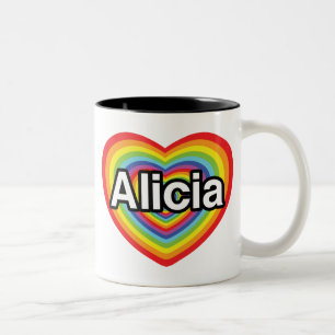 Caneca De Café Em Dois Tons Eu amo Alicia, coração do arco-íris
