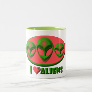 Caneca De Café Em Dois Tons Eu amo aliens