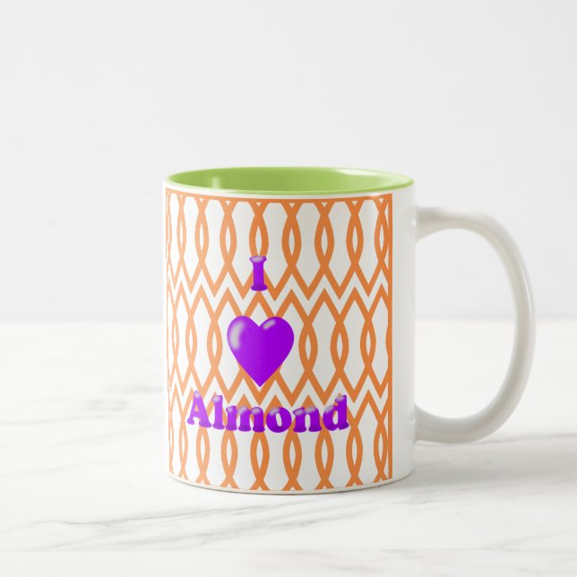 Caneca De Café Em Dois Tons Eu amo amêndoa em laranja  (Direita)