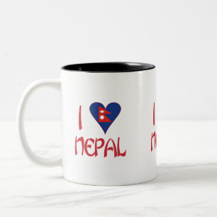 Caneca De Café Em Dois Tons Eu Amo (Bandeira do Coração Nepalês) Nepal
