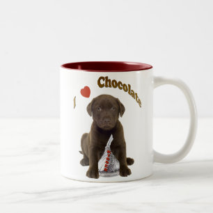 Caneca De Café Em Dois Tons Eu amo beijos de chocolate (o filhote de cachorro
