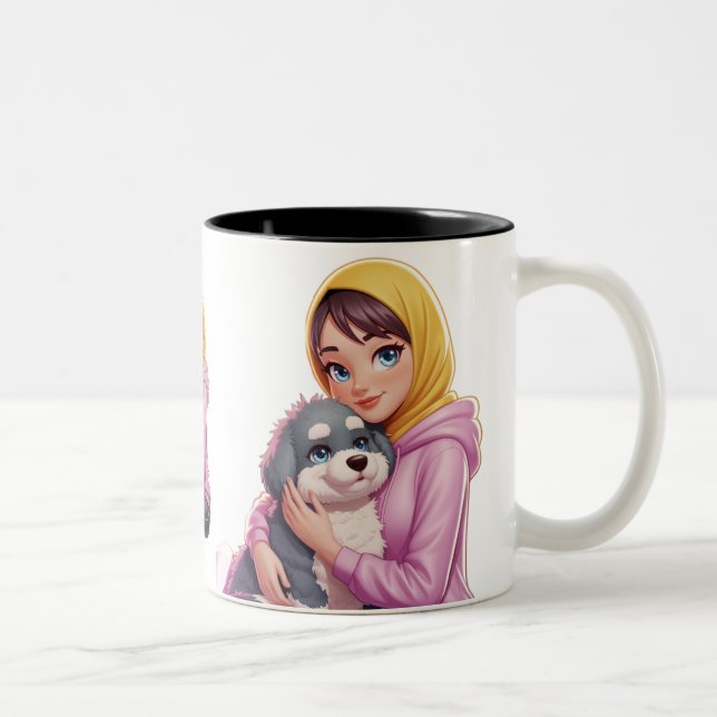Caneca De Café Em Dois Tons Eu amo cachorro (Direita)