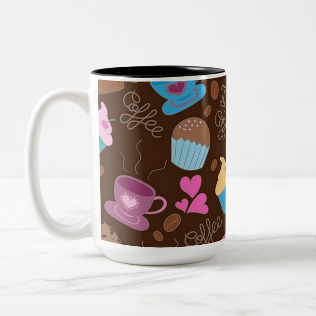 Caneca De Café Em Dois Tons Eu Amo Café Doces E Tratam Mug (Esquerda)