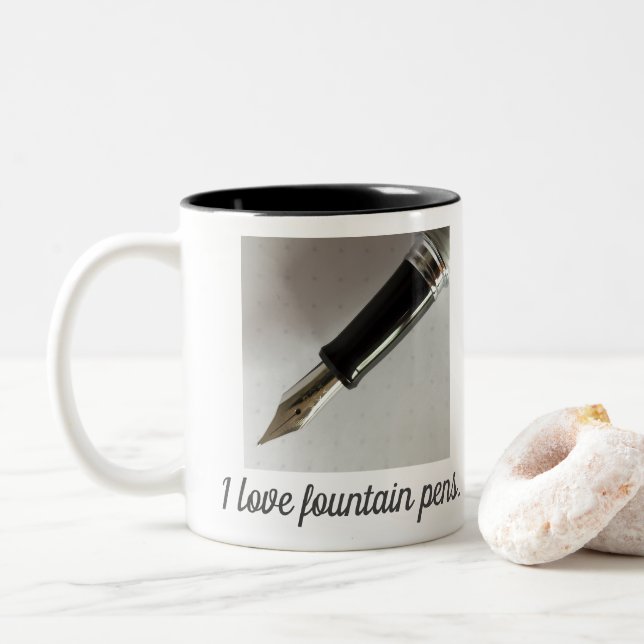 Caneca De Café Em Dois Tons Eu Amo Canetas-Tinteiro (Com Donut)