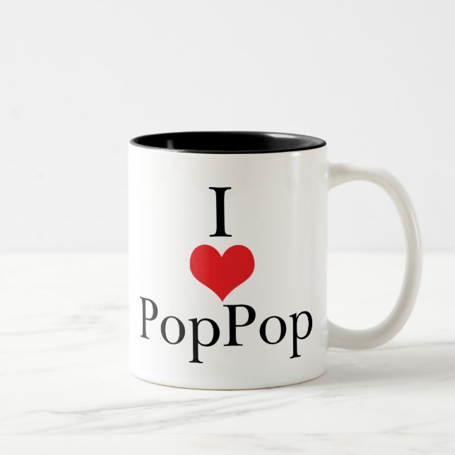 Caneca De Café Em Dois Tons Eu amo (coração) PopPop (Direita)