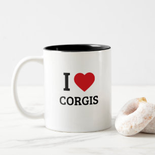 Caneca De Café Em Dois Tons Eu Amo Corgis - Presente Minimalista para Amantes