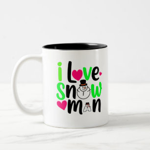 Caneca De Café Em Dois Tons Eu amo Design de Arte Digital Snowman