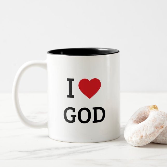 Caneca De Café Em Dois Tons Eu Amo Deus - Presentes Baseados na Fé Cristã (Com Donut)