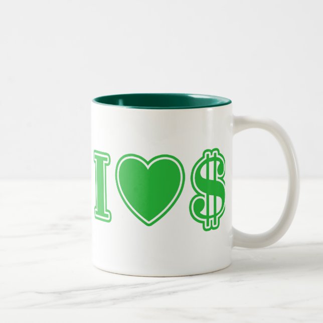 Caneca De Café Em Dois Tons Eu Amo Dinheiro (Direita)