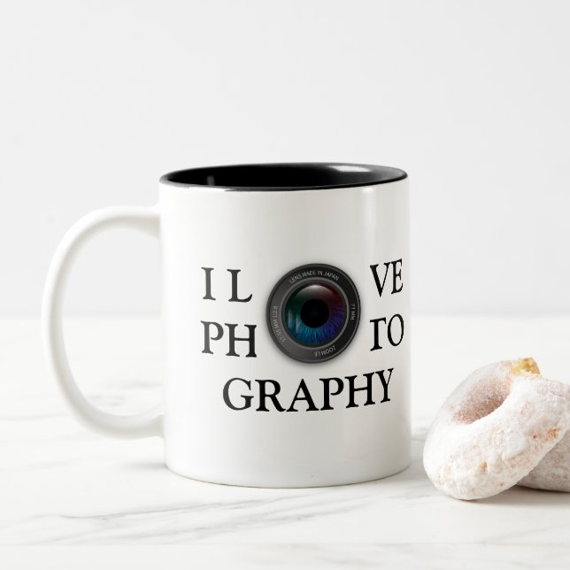 CANECA DE CAFÉ EM DOIS TONS EU AMO FOTOGRAFIA (Com Donut)