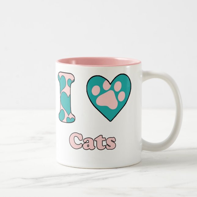 Caneca De Café Em Dois Tons Eu amo gatos (Direita)