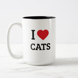 Caneca De Café Em Dois Tons Eu Amo Gatos - Amante de Gatos Minimalista Present