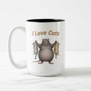 Caneca De Café Em Dois Tons Eu Amo Gatos com Rato