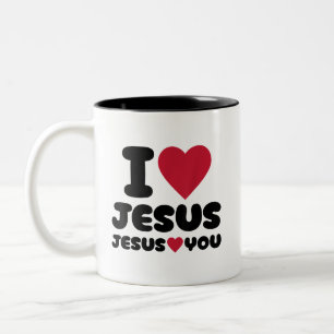 Caneca De Café Em Dois Tons Eu amo Jesus e Jesus te ama cristão