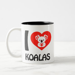 Caneca De Café Em Dois Tons Eu amo Koalas