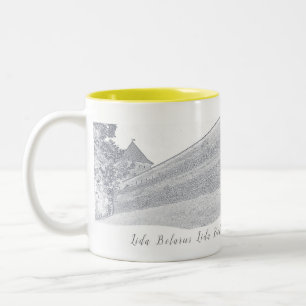 Caneca De Café Em Dois Tons Eu Amo Lida Belarus Architecture Castle Sketch
