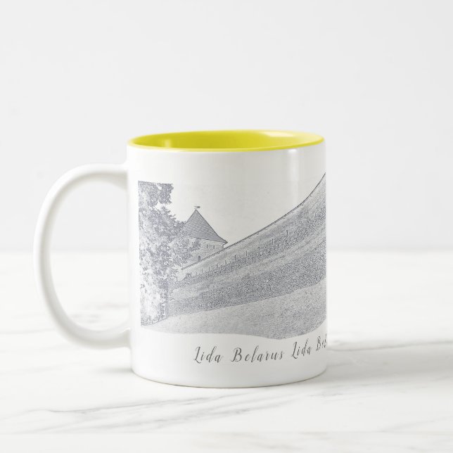Caneca De Café Em Dois Tons Eu Amo Lida Belarus Architecture Castle Sketch (Esquerda)