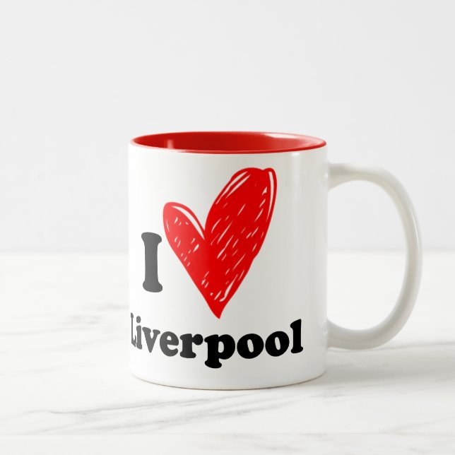 Caneca De Café Em Dois Tons Eu amo Liverpool (Direita)