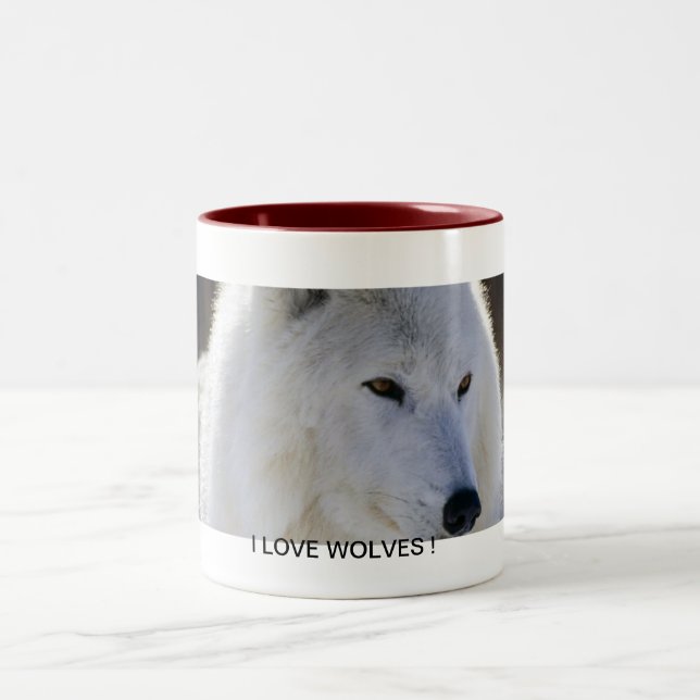Caneca De Café Em Dois Tons Eu amo lobos (Centro)