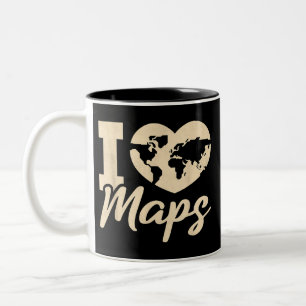 Caneca De Café Em Dois Tons Eu Amo Mapas, Geografia